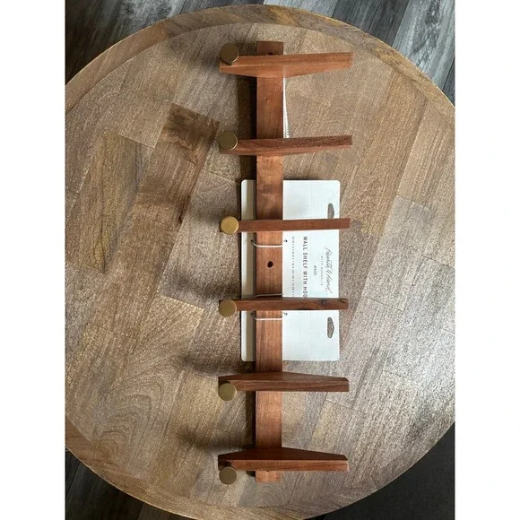 Hearth & Hand with Magnolia Wood Brass Hook Wall Coat Rack Mid Century Style - Picture 4 of 6